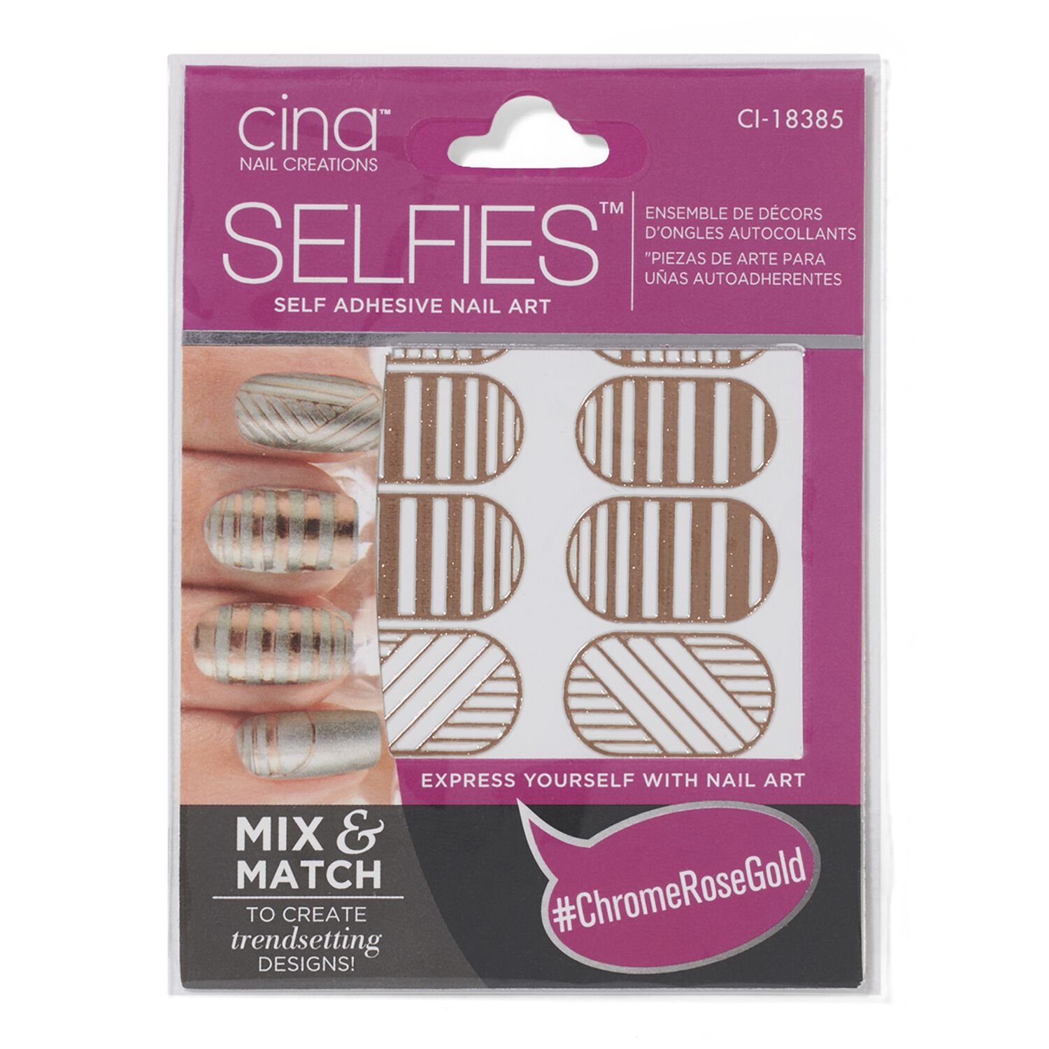 Cina Nail Creations ChromeRoseGold Self Adhesive Nail Art by Selfies