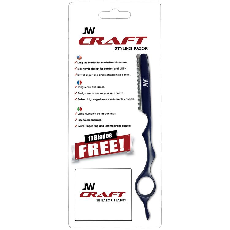 JW Shears Craft Blue Styling Razor with 11 Free Blades