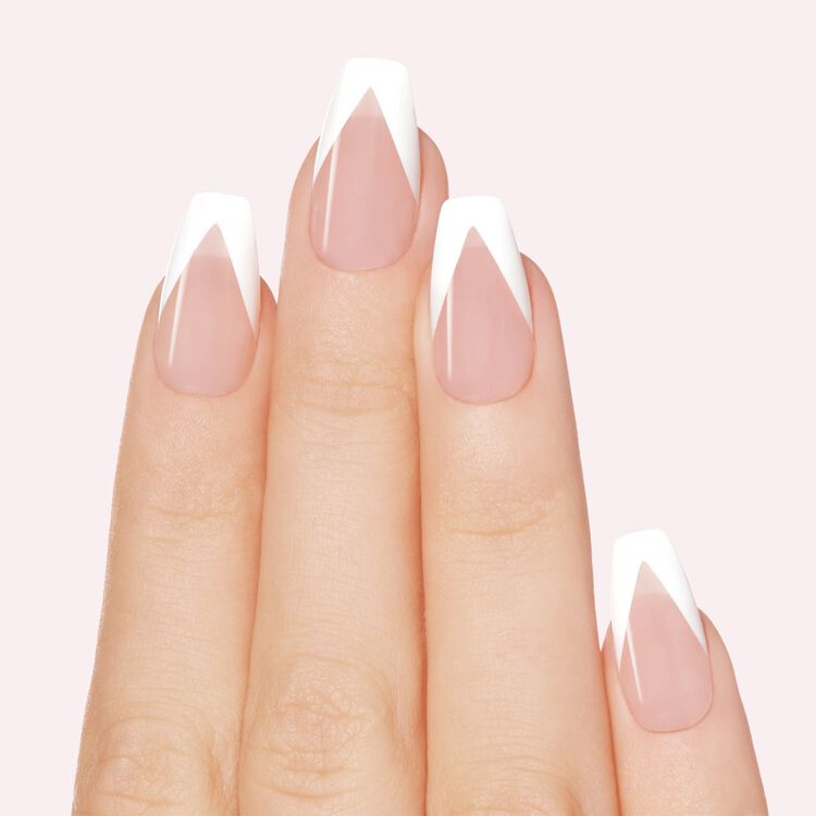 Acrylic French Chevron Glue-on Nail- Medium Coffin