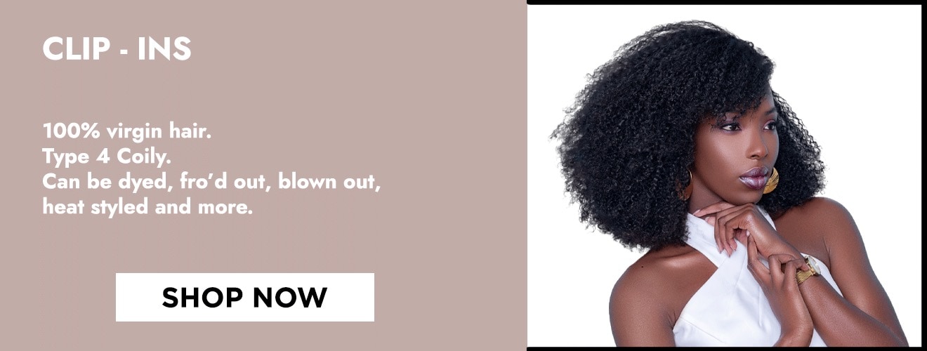Clip-Ins - 100% virgin hair, type 4 coily, can be dyed, fro-d out, blown out, heat styled and more