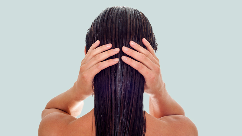 long brown hair with treatmeant mask