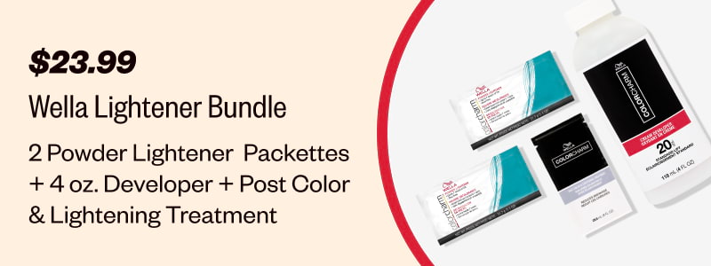 $23.99. Wella Lightener Bundle. 2 Powder Lightner Packettes + 4 oz. Developer + Post Colour & Lightening Treatment.