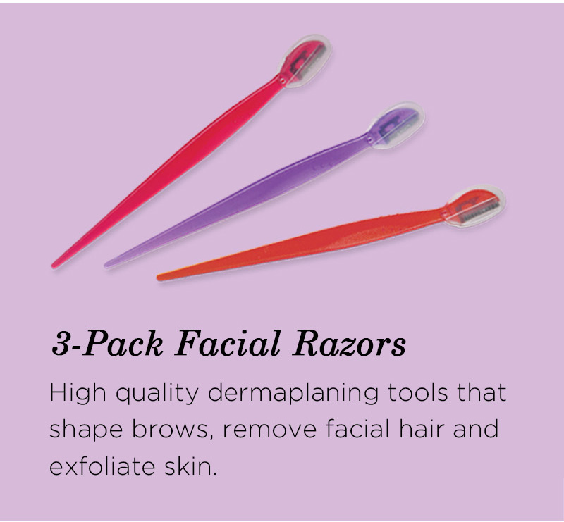 3-Pack Facial Razors. Elevate your beauty routine with high quality dermaplaning tools that shape brows, remove unwanted facial hair and exfoliate skin.