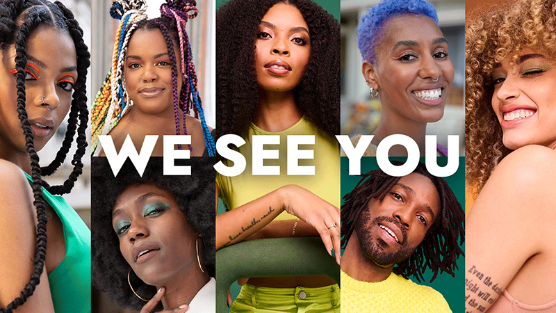WE SEE YOU over collage of people